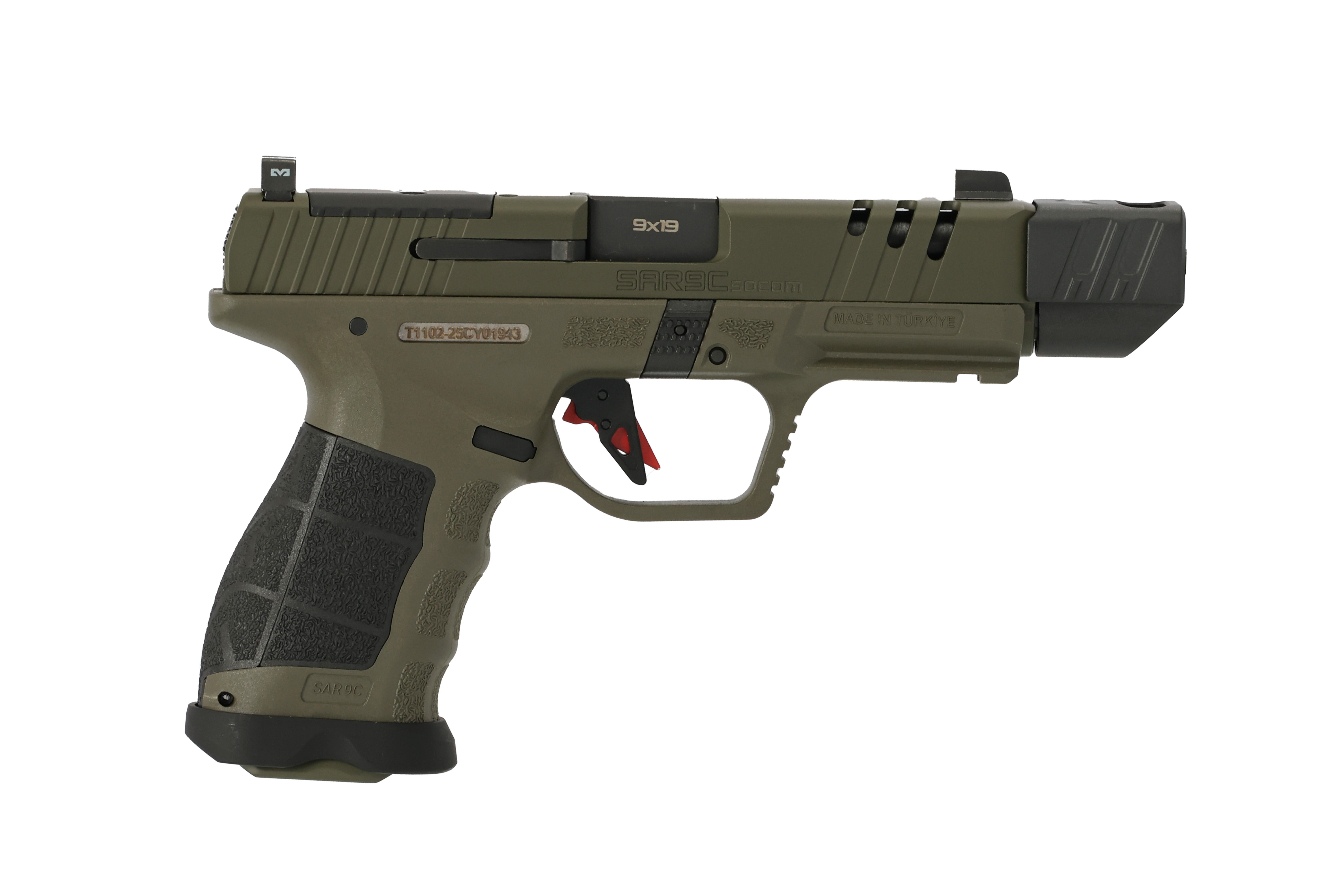 SAR Firearms SAR9 Socom Compact Compensator 9mm Luger 4.5" 21RD Striker Fired Pistol, Od Green image 1