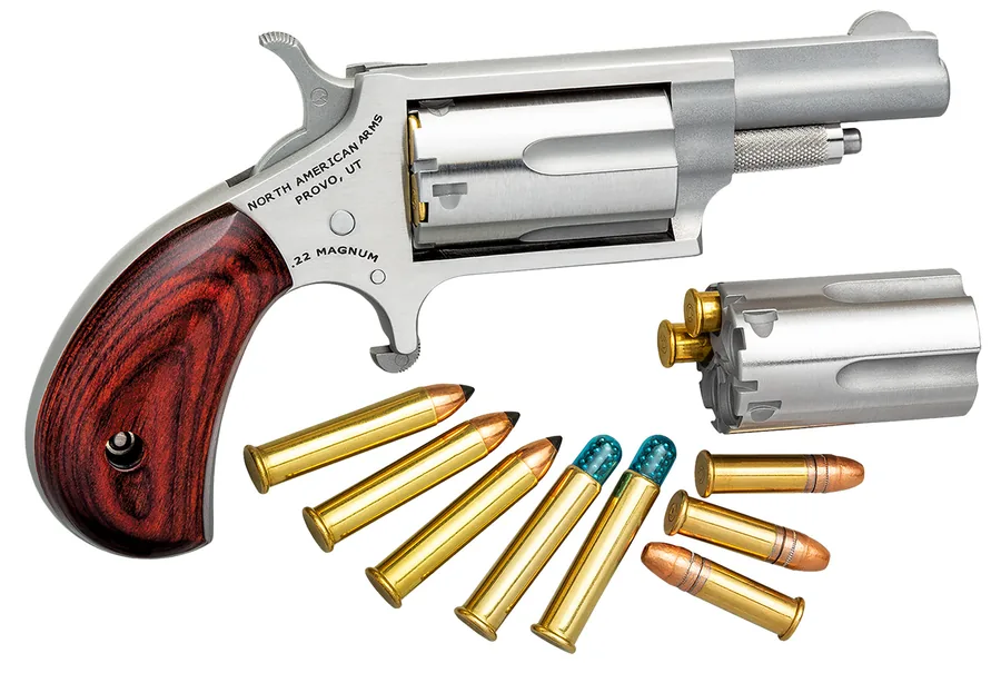 NAA Rosewood Grip with 22 LR Cylinder Mini-Revolver .22 WMR 1.63" 5RD Single Action Revolver, Stainless image 1