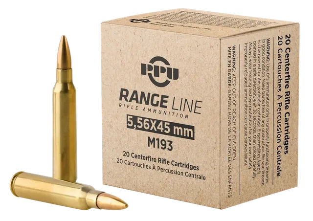 PPU RangeLine Rifle Ammunition 5.56X45 NATO 55gr FMJBT 3240 fps 20/rd