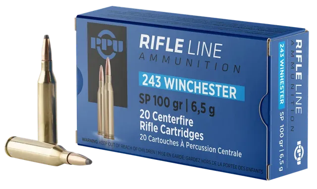 PPU Rifle Ammunition .243 Win 100 gr SP 2960 fps 20/ct