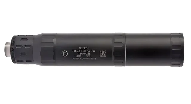 Gemtech LUNAR 9 Aluminum Pistol Suppressor 9mm Luger Black Compatible with all GM-9 mounting options Unknown Suppressors NFA